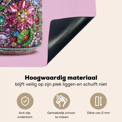 Frisdrankblikje - Bloemenpatroon - Edelstenen - Kleurrijk Inductie beschemer met haakjes middel -ky-onderkant-nl