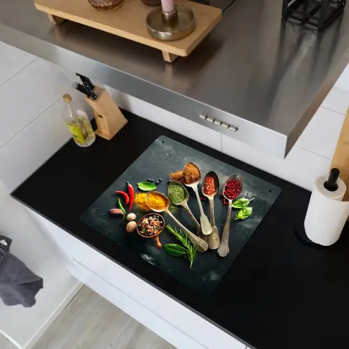 Kruiden - Lepels - Specerijen - Betonlook - Grijs Inductie beschemer met haakjes middel -sfeer1