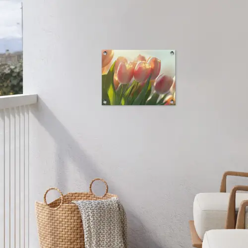 Tulpen - Roze - Zonnestralen tuinposter los doek klein -sfeer8