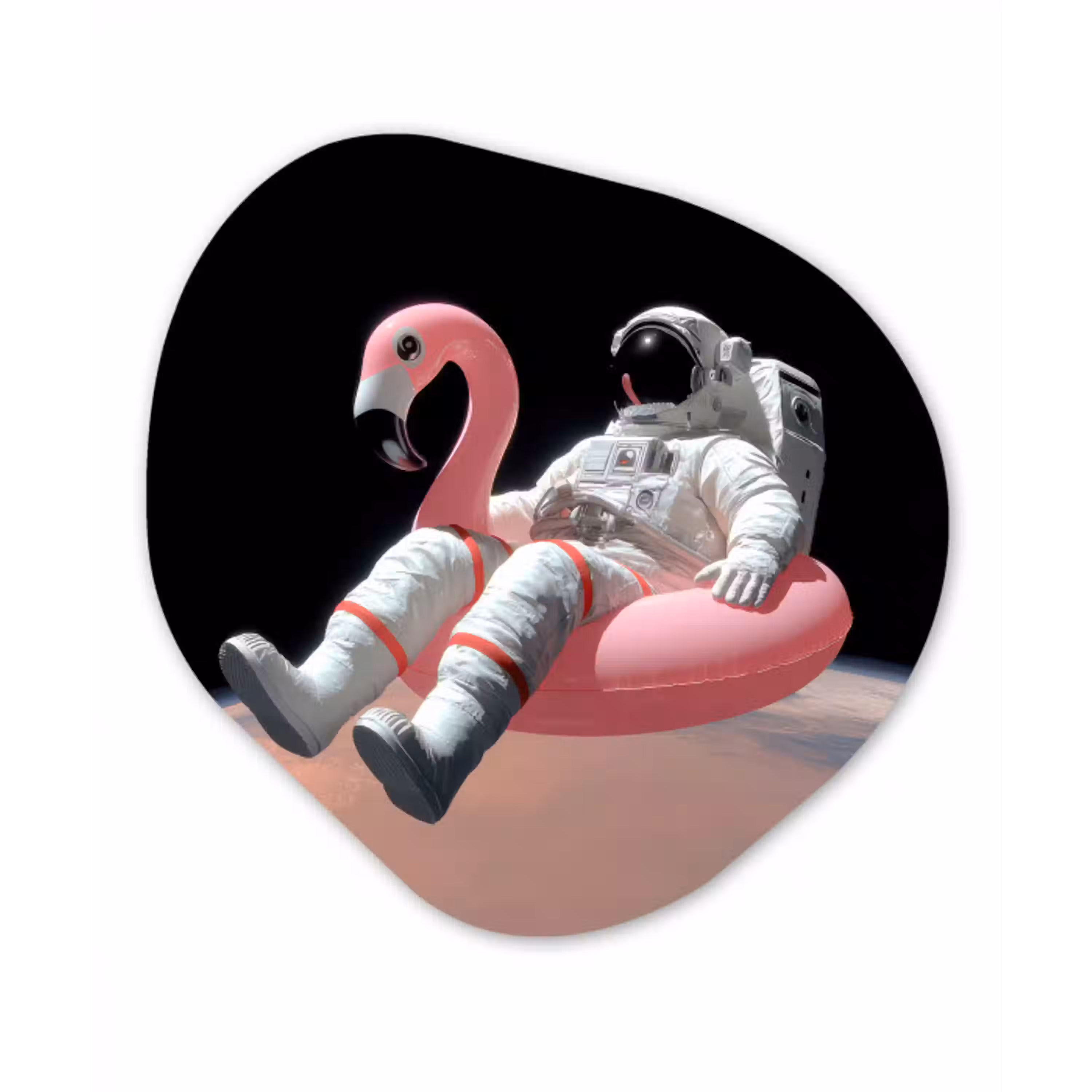 Astronaut - Flamingo - Zwemband - Roze Wandcirkel Organisch Forex 3mm klein -3d