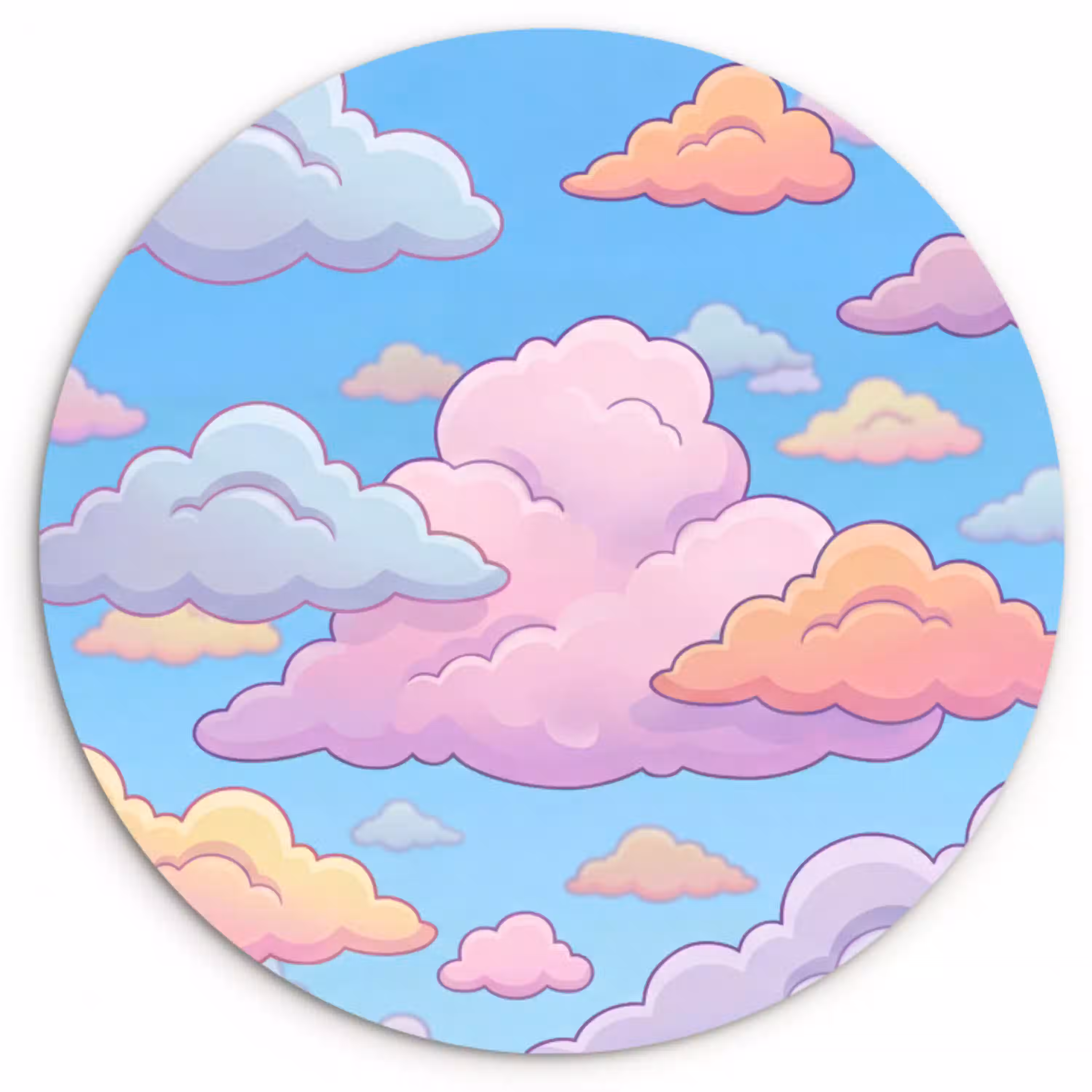 Wolk - Lucht - Natuur - Illustratie - Pastel Wandcirkel kunststof plaat 5mm dik klein -3d