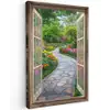 Doorkijk - Bloemen - Tuinpad - Natuur - Raam Tuinposter op houten frame 2 cm dik klein -3d