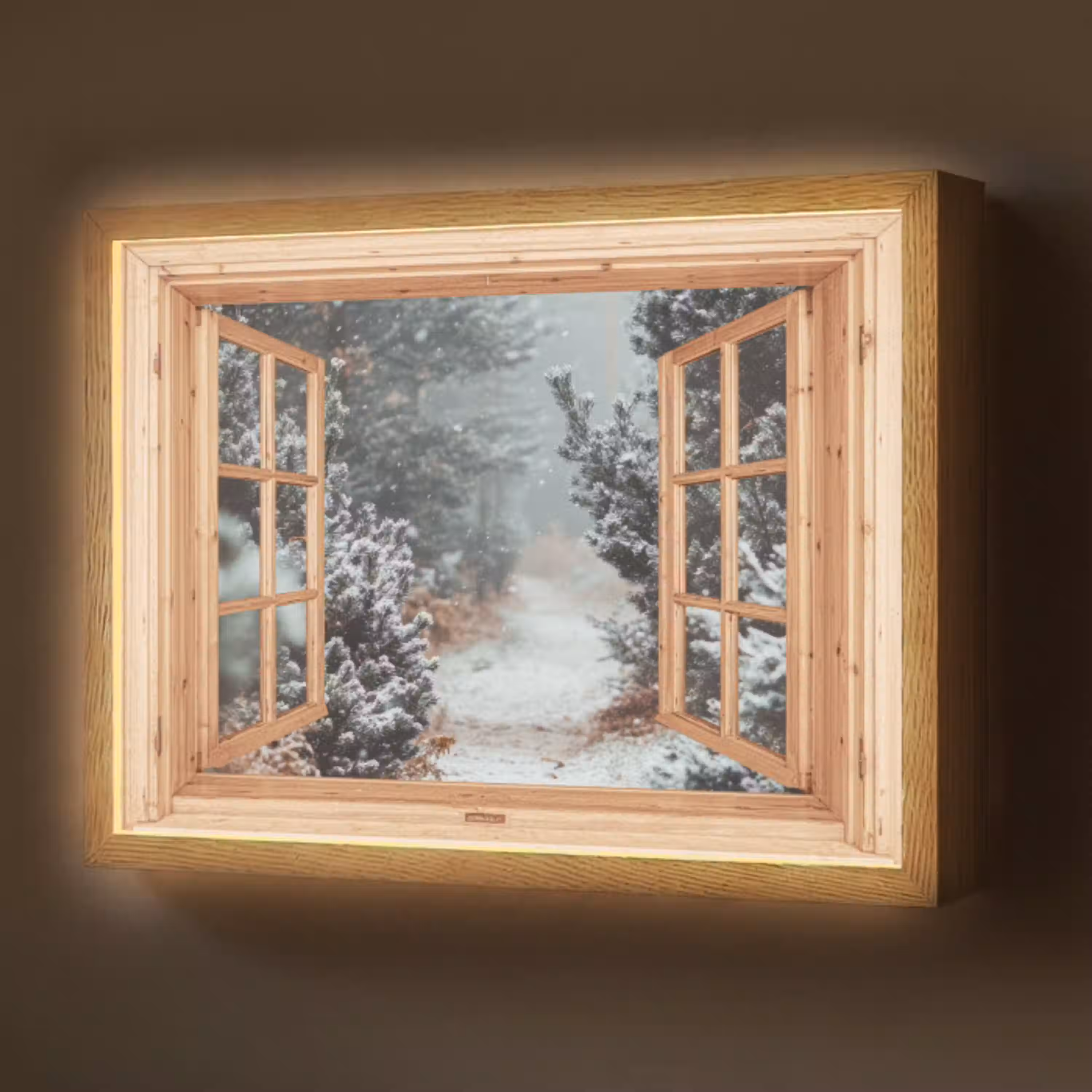 Bos - Winter - Bomen - Natuur - Pad - Doorkijk Light Box met batterij (Wandlamp) middel -z3d_website