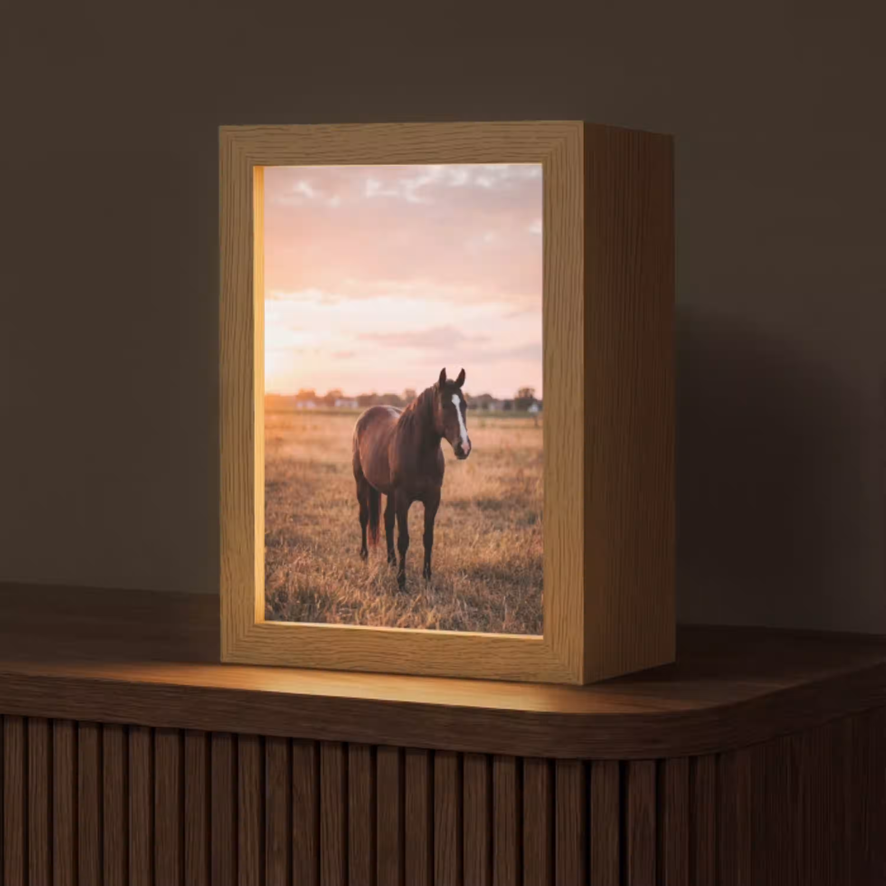 Paard - Zonsondergang - Bruin Light Box met kabel (Tafellamp) klein -z3d_website