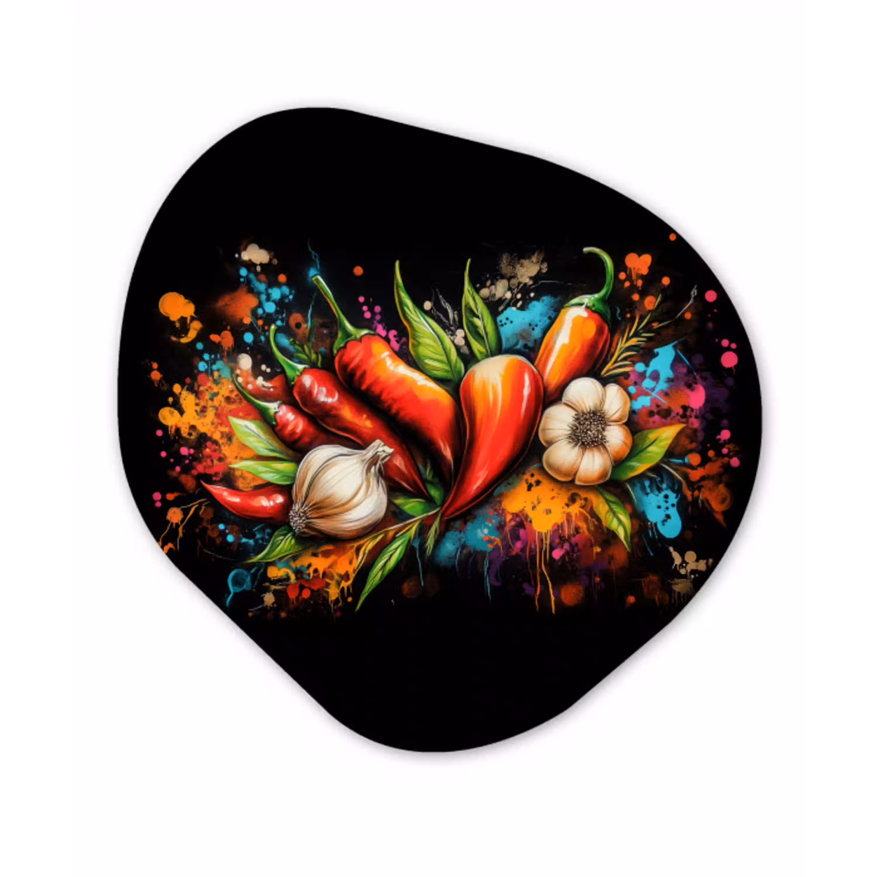 Groente - Peper - Knoflook - Graffiti - Verf - Kleurrijk Wandcirkel Organisch Plexiglas middel -3d
