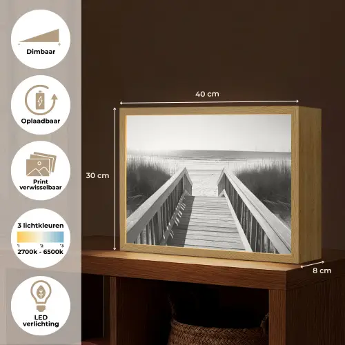 Loopbrug - Hout - Strand - Zee Light Box met batterij (Wandlamp) middel -USP_websiteoverzichtNL