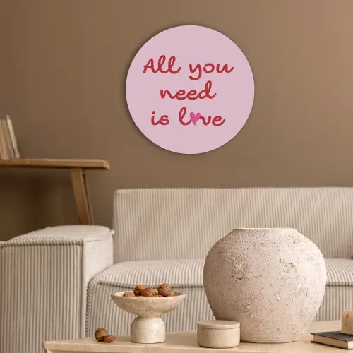 Tekst - Roze - Love - Hart Akoestische PET Vilt - Rond klein -sfeer1