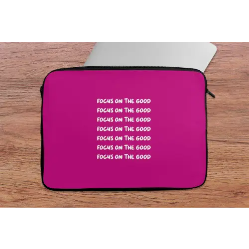 Focus on the good - Roze - wit laptophoes neopreen klein -tafel