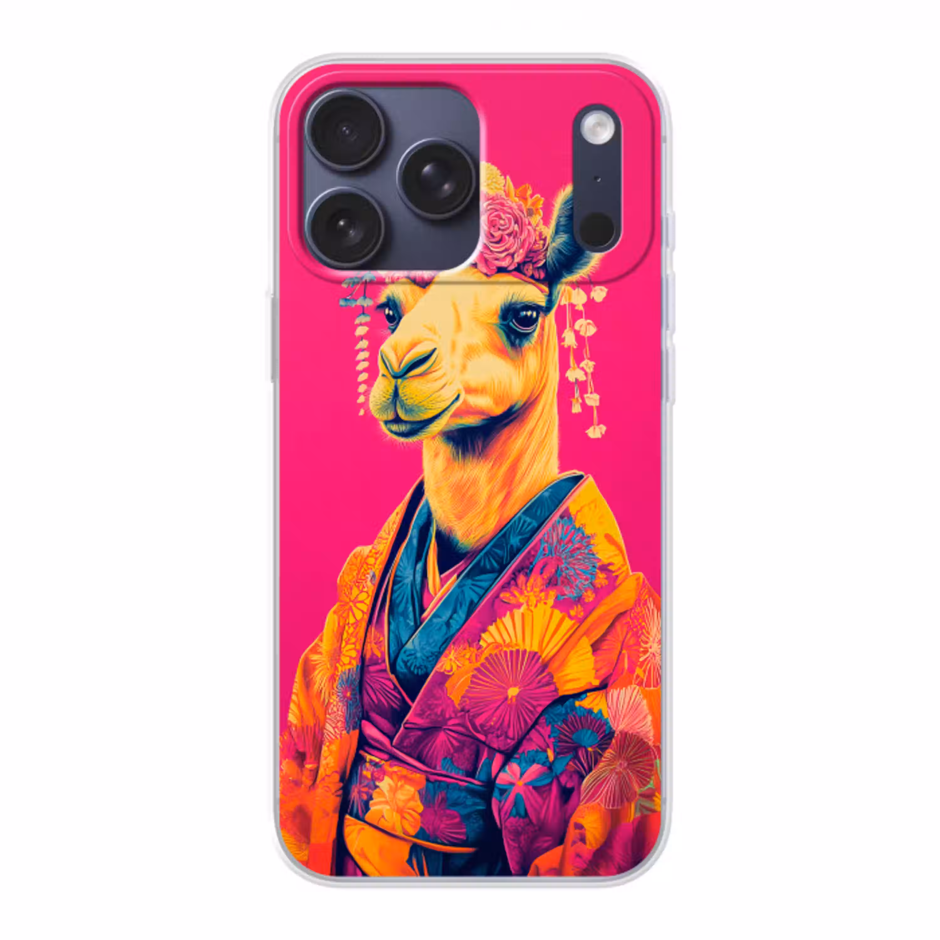 Kameel - Bloemen - Kimono - Waaiers Telefoonhoesje iPhone 17 Pro Max klein -3d