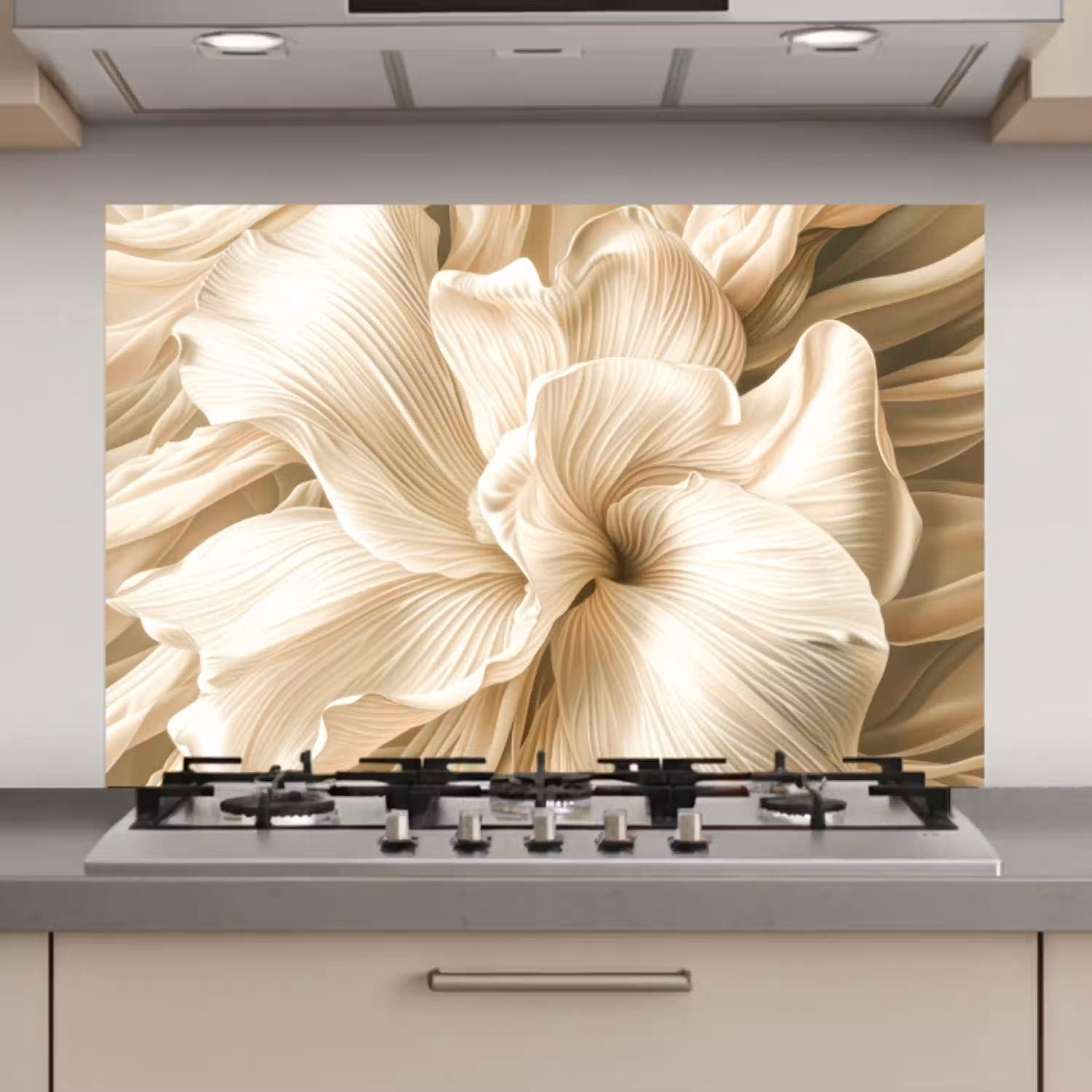 Beige - Bloem - Patroon keuken achterwand spatscherm klein -3d_website