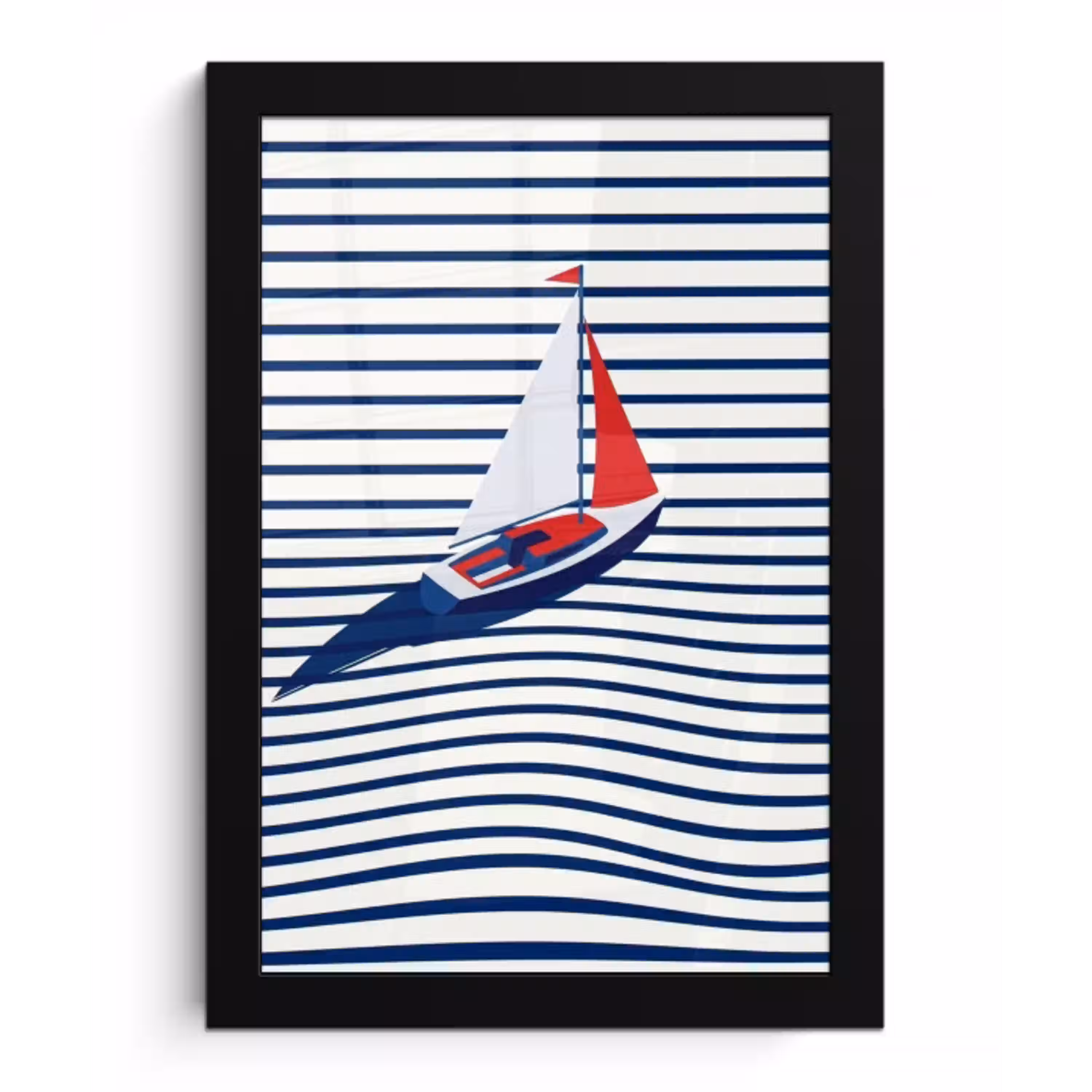 Boot - Water - Abstract - Blauw fotolijst zwart zonder passe partout klein -3d
