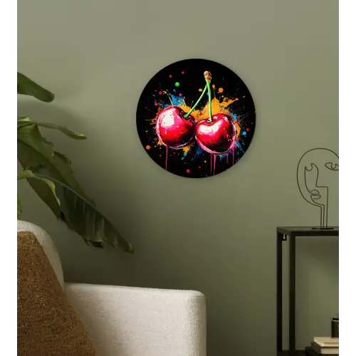 Kersen - Fruit - Graffiti - Verf - Abstract - Modern - Kleurrijk Wandcirkel plexiglas klein -sfeer3