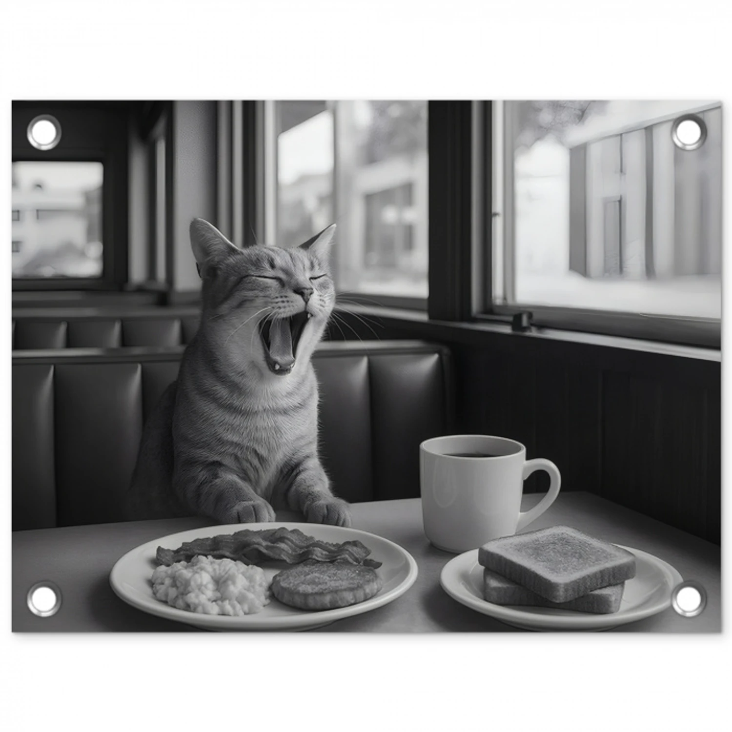 Kat - Koffie - Brood - Zwart tuinposter los doek klein -3d