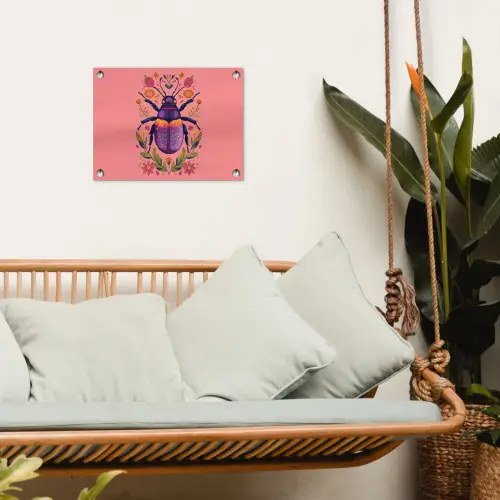Paars - Kever - Stipjes - Bloemen tuinposter los doek klein -sfeer7