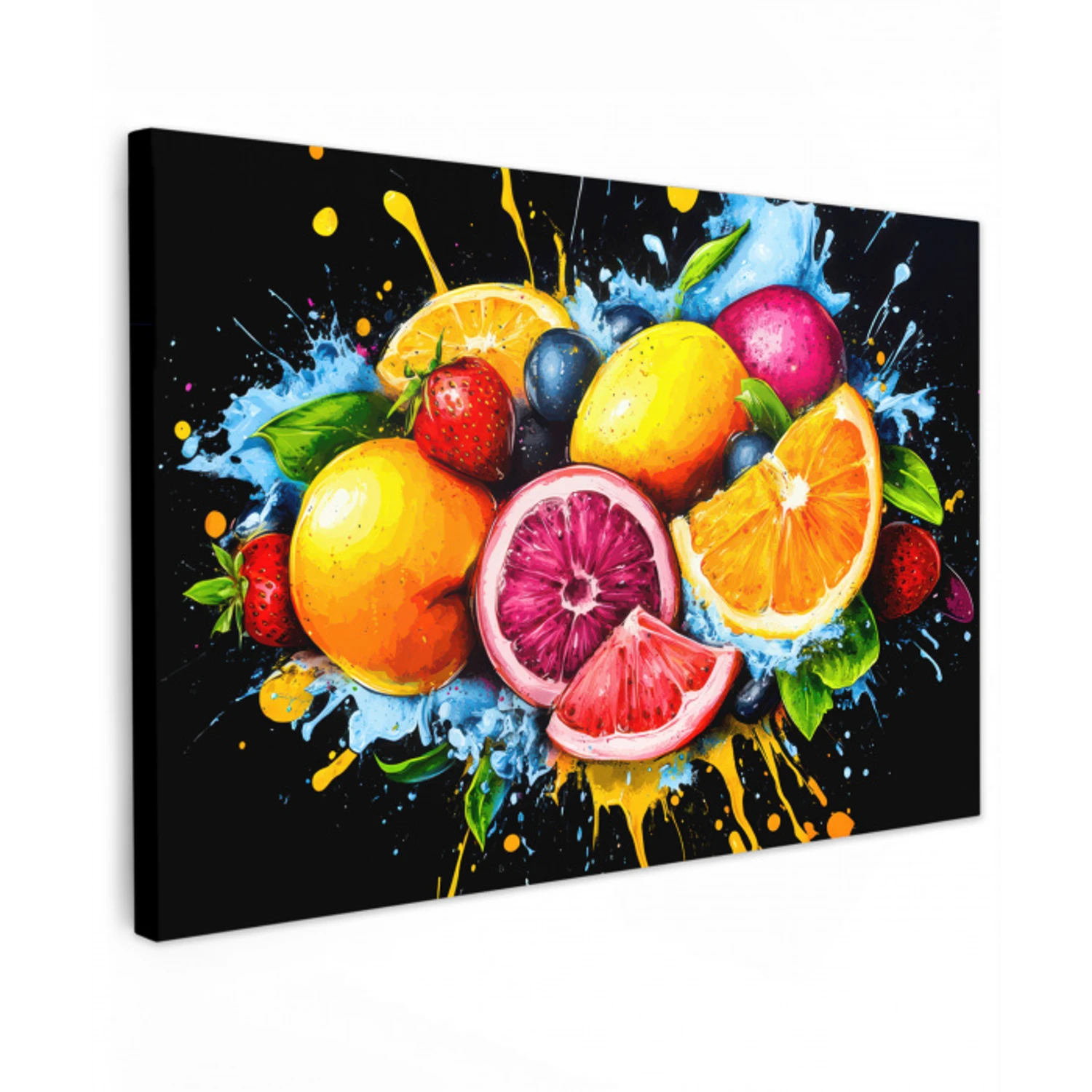 Fruit - Graffiti - Kleurrijk - Sinaasappel - Aardbei - Abstract Tuinposter op houten frame 2 cm dik klein -3d