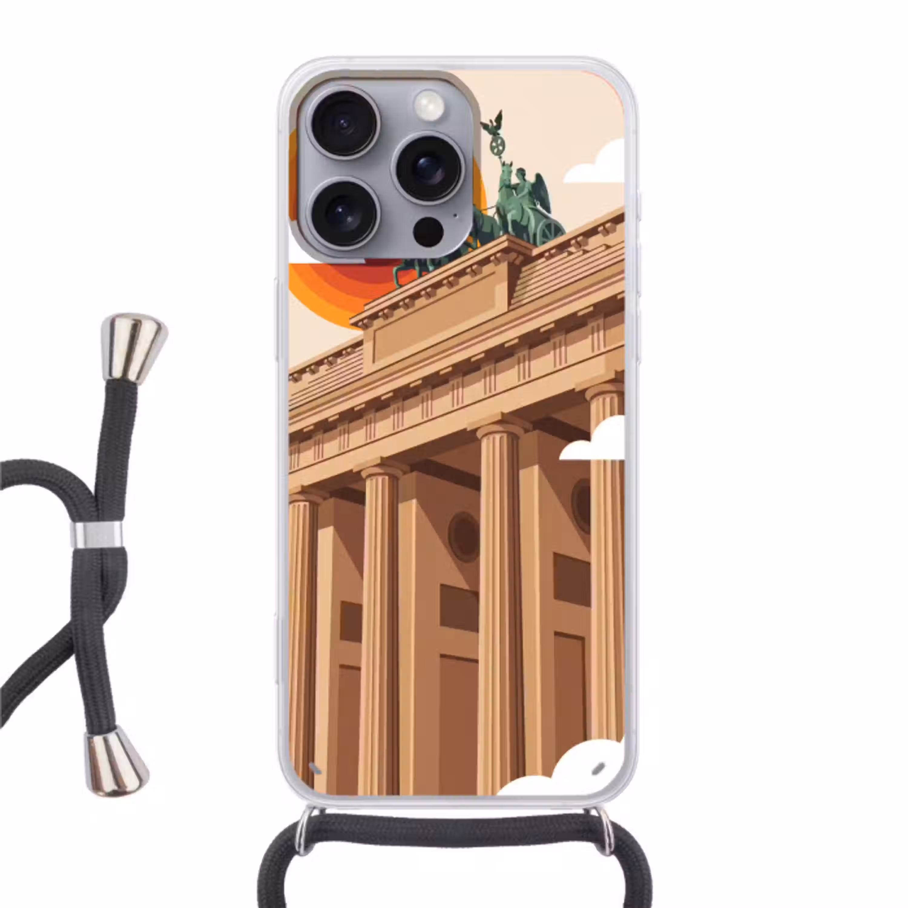 Architectuur - Brandenburg - Berlijn - Zonsondergang - Historisch Hoesje iPhone 16 Pro Max met koord klein -3d