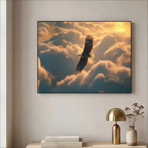 Adelaar - Wolken - Zon Textielframe zwart klein -sfeer2