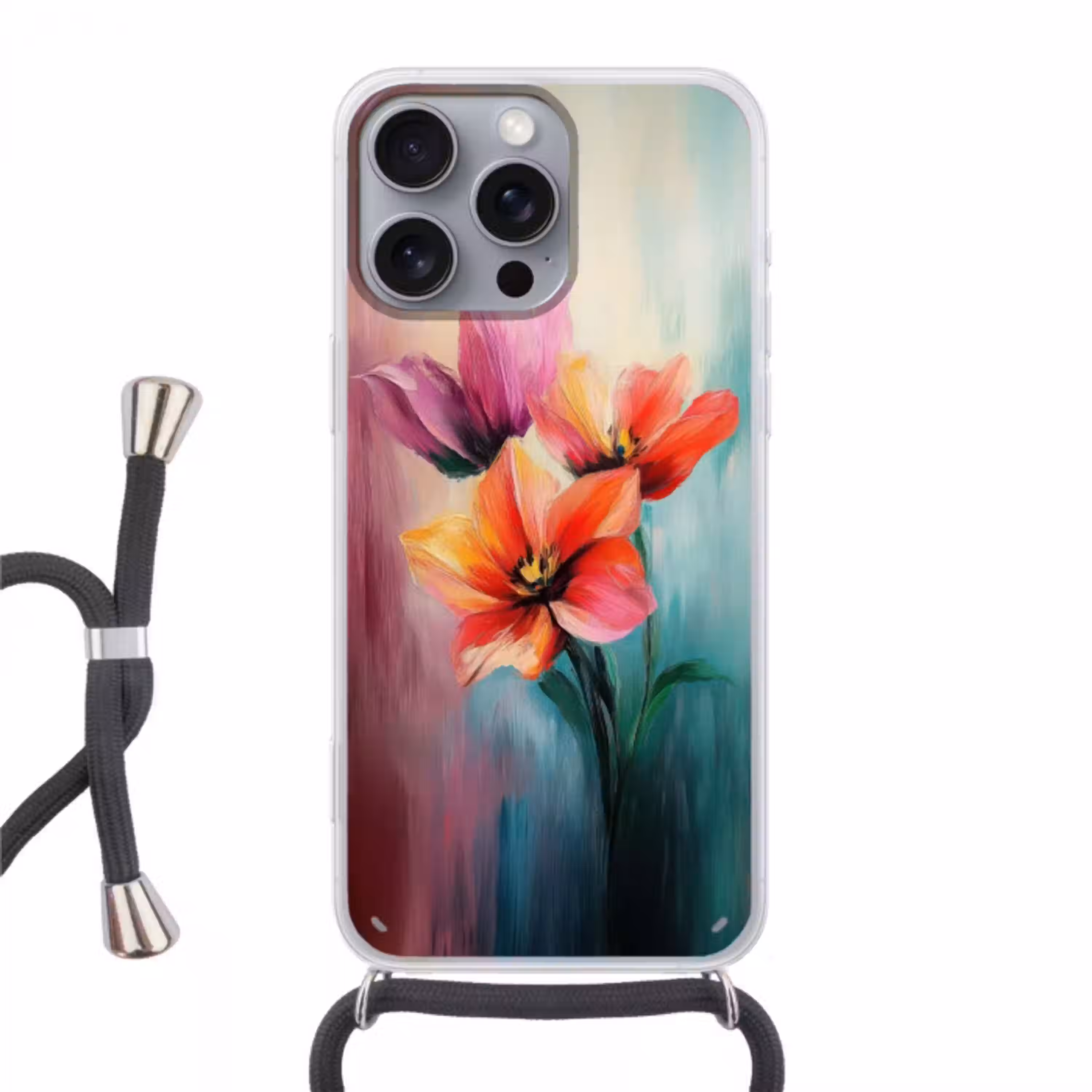Tulpen - Lichtreflecties - Kleurverloop Hoesje iPhone 16 Pro Max met koord klein -3d