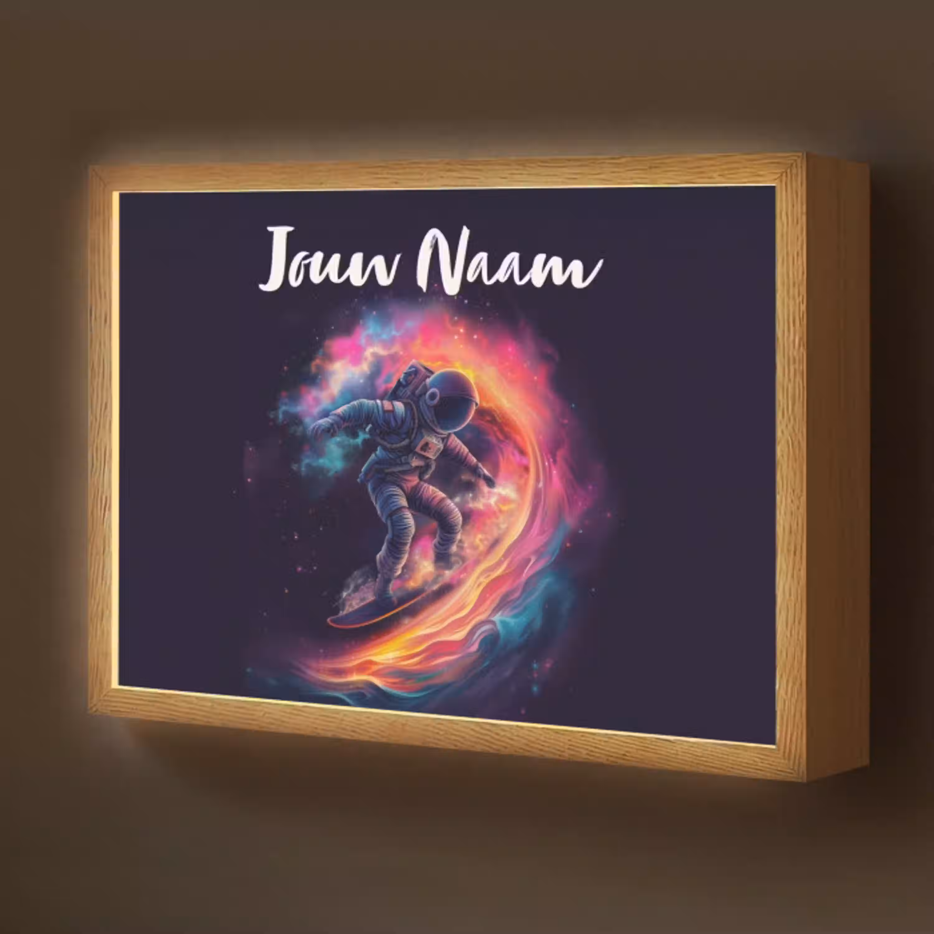 Astronaut - Ruimte - Surfen - Kleurrijk Light Box met batterij (Wandlamp kind) middel -z3d_website