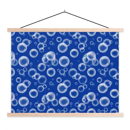 Bubbels - Patroon - Blauw textielposter latten blank klein -3d