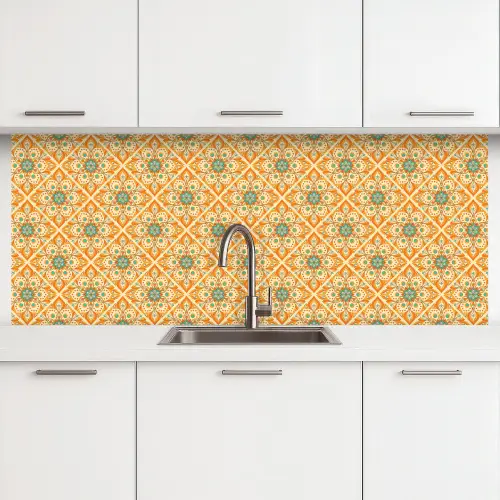 Mandala - Boho - Bloemen - Oranje - Patroon keuken achterwand 2 middel 871 -3d