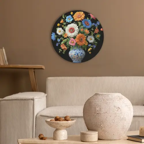 Vaas - Boeket - Bloemen - Kleur Akoestische PET Vilt - Rond klein -sfeer1