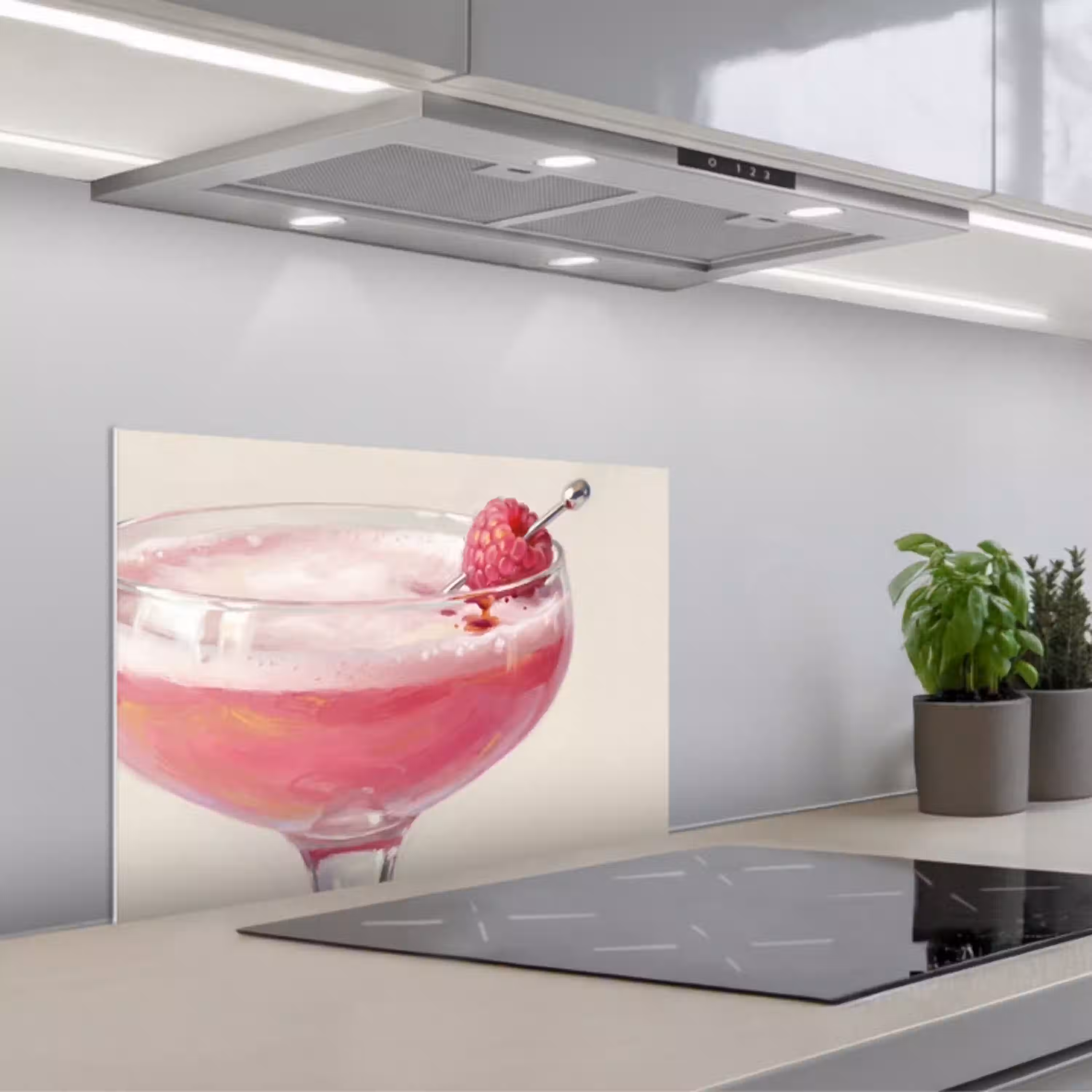 Cocktail - Framboos - Drank - Modern - Roze keuken achterwand spatscherm klein -3d_schuin