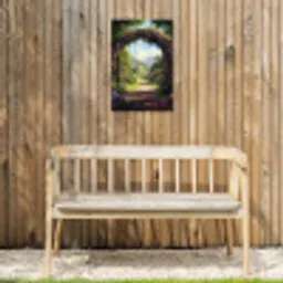 Doorkijk - Rozenboog - Uitzicht - Landschap - Bloemen Tuinposter op houten frame 2 cm dik klein -sfeer4