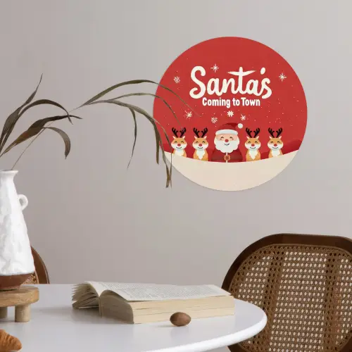Illustratie - Kerstman - Rendieren - Rood Wandcirkel behangsticker klein -sfeer3