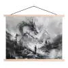 Krijger - Draak - Grijs textielposter latten blank klein -3d