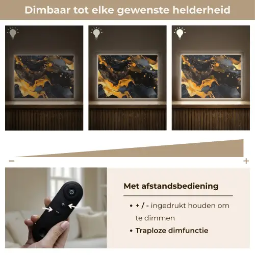 Marmer - Goud - Zwart - Abstract - Modern Light Box met batterij (Wandlamp) middel -USP_dimbaarNL