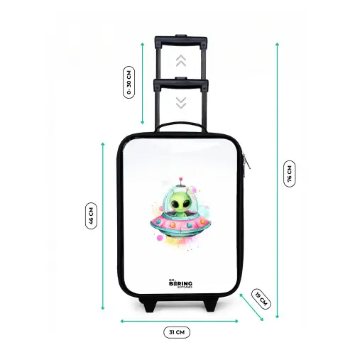Groene alien in kleurrijke UFO Kinderkoffer - Zwart klein -productfoto_formaten