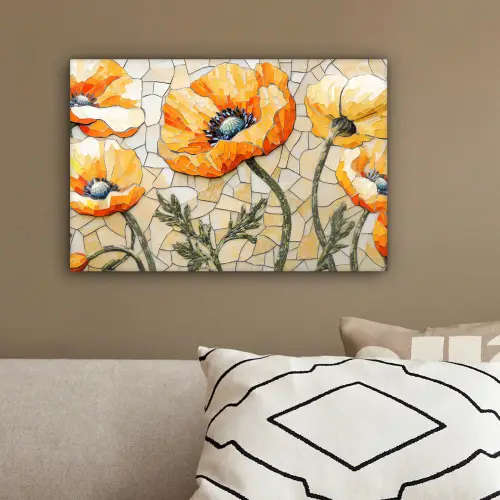 Klaprozen - Oranje - Mozaïek - Bladeren canvas 2cm klein -sfeer3