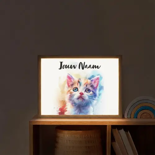 Kat - Portret - Kleuren - Verf - Wit Light Box met batterij (Wandlamp kind) middel -sfeer1_kind