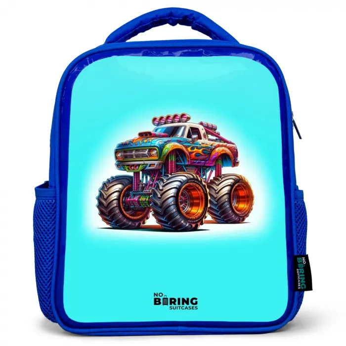 Monstertruck op Lichtblauwe Achtergrond Kinderrugzak - Blauw middel -3d