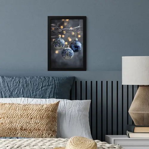 Kerstbal - Versierd - Blauw fotolijst zwart zonder passe partout klein -sfeer3