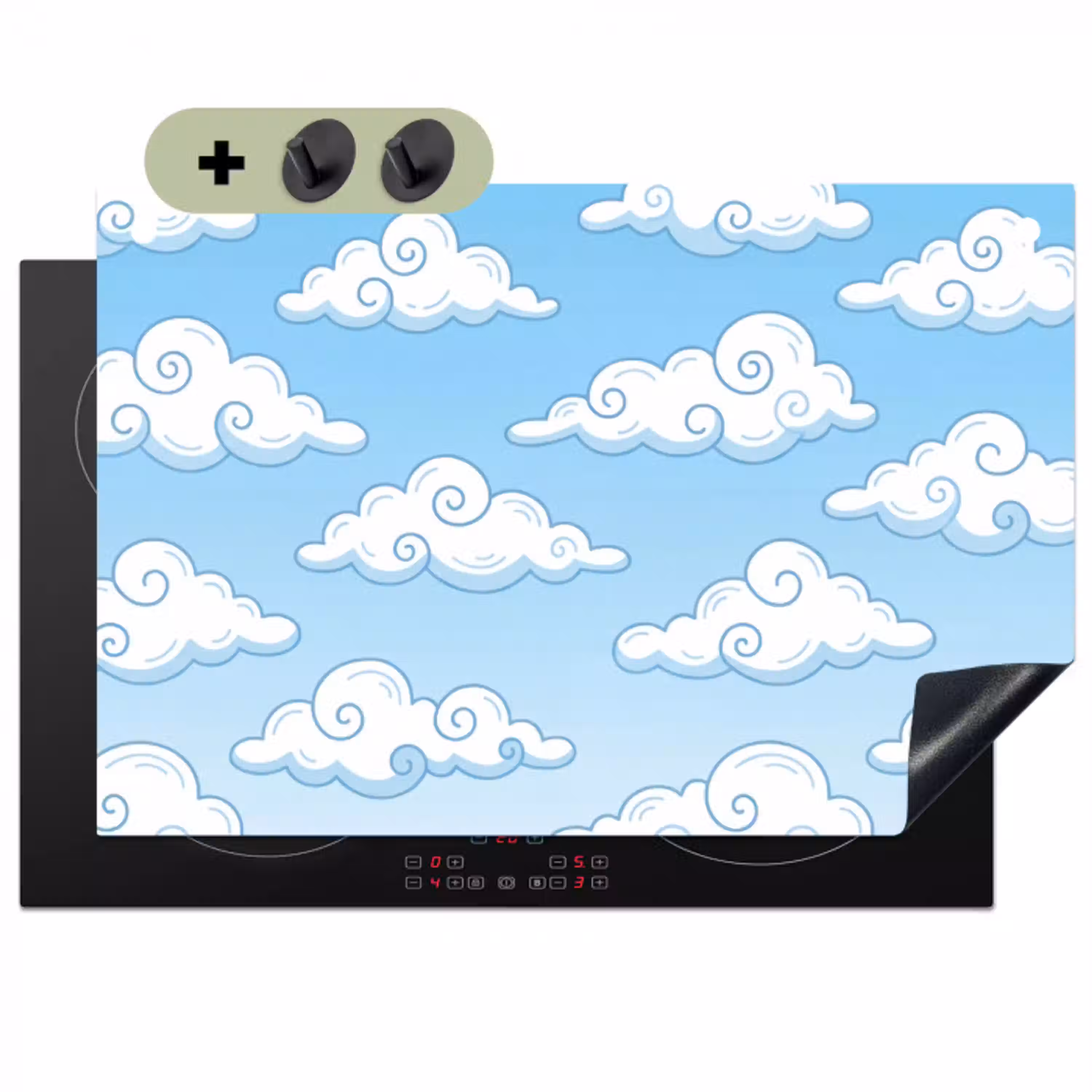 Wolk - Lucht - Cartoon - Blauw - Wit Inductie beschemer met haakjes klein -3d
