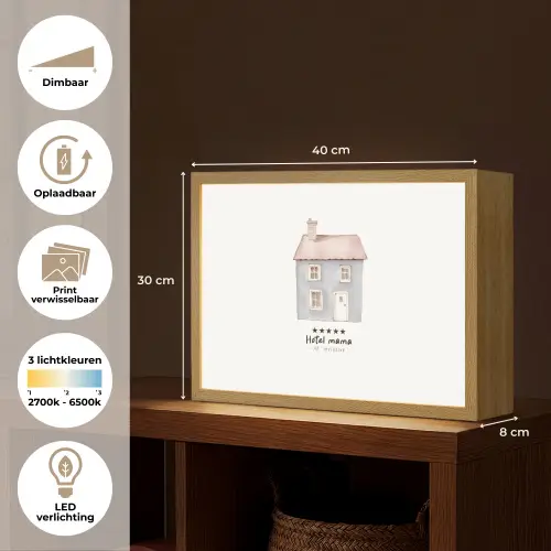 Lichtblauw - Huisje - Mama - Tekst Light Box met batterij (Wandlamp) middel -USP_websiteoverzichtNL