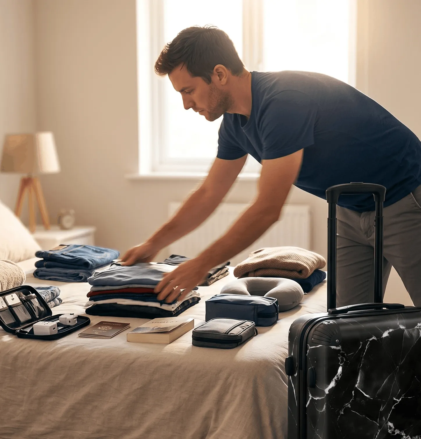 homme faisant une valise