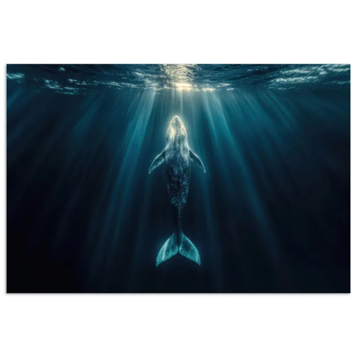 Walvis - Water - Zonnestralen - Blauw poster papier klein -3d