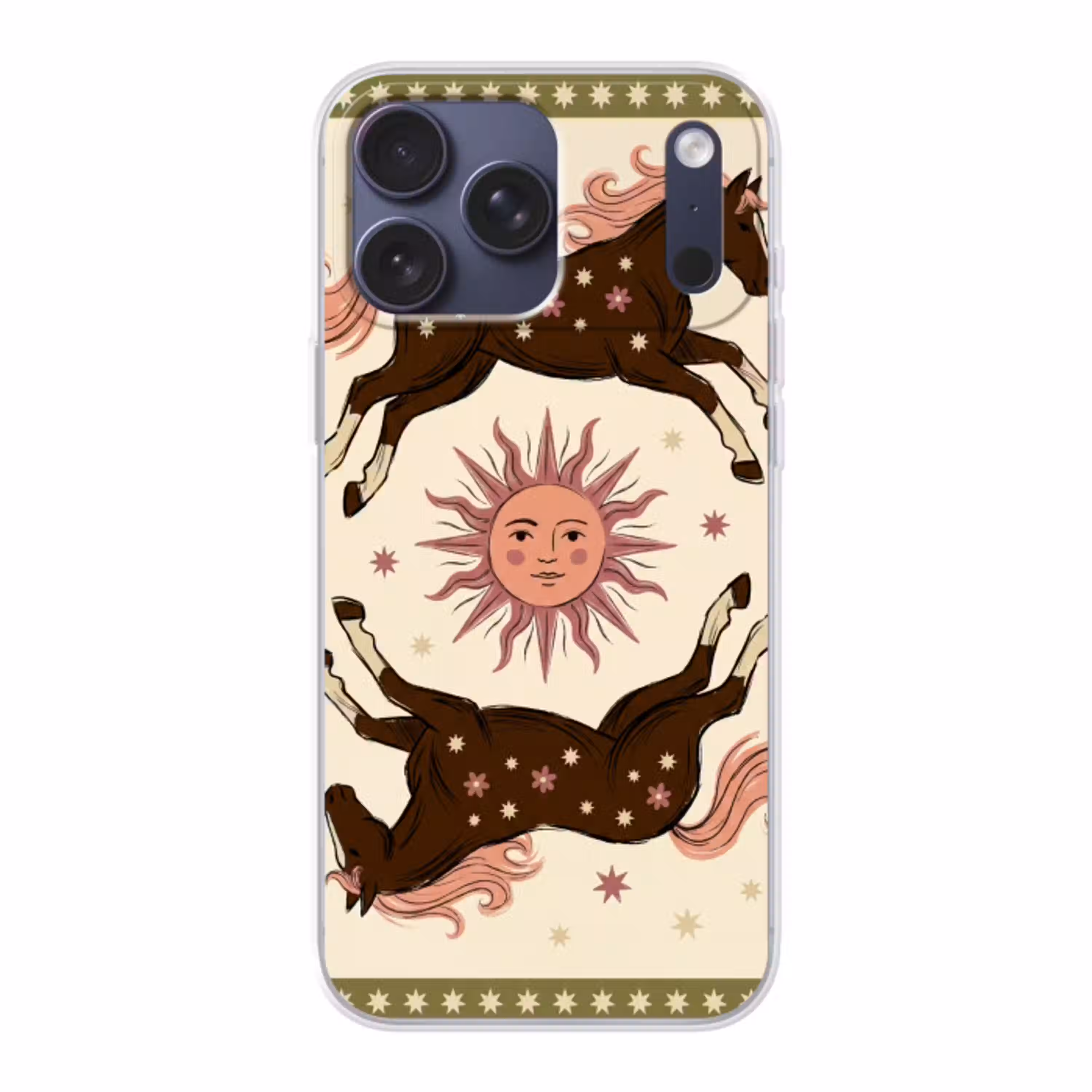 Paard - Zon - Mystiek - Illustratie - Roze Telefoonhoesje iPhone 17 Pro Max klein -3d