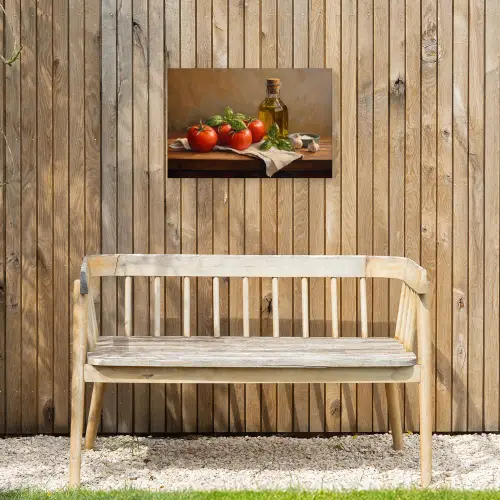 Tomaten - Olijfolie - Stilleven Tuinposter op houten frame 2 cm dik klein -sfeer4