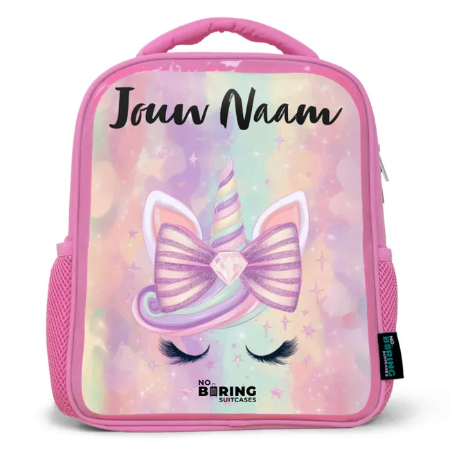 Kinderrugzak met naam - Roze - Eenhoorn - Glitters - Regenboog - Pastel