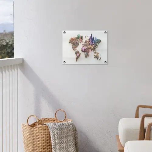 Wereldkaart - Kristallen - Unieke tinten tuinposter los doek klein -sfeer8