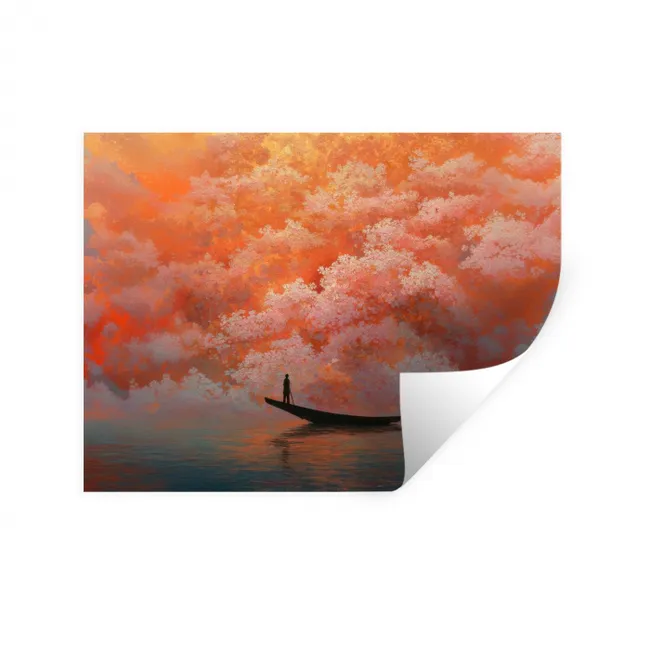 Muursticker - Zee - Boot - Wolken - Oranje