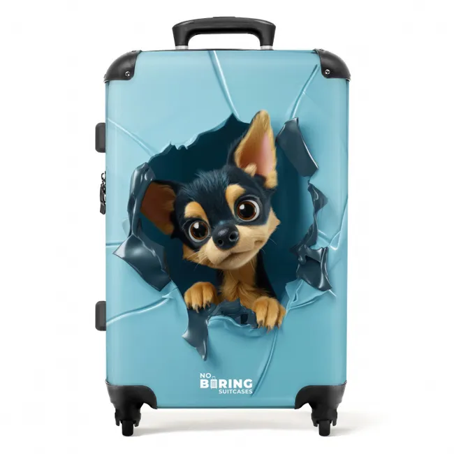 Kleine chihuahua steekt kop door blauwe wand NBS - Medium koffer - Kinderen Unisex middel -productfoto_recht