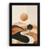 Zon - Heuvels - Boom - Abstract fotolijst zwart zonder passe partout klein -3d