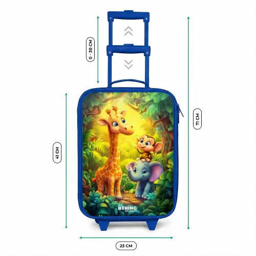 Giraf, olifant en aapje in het bos Kinderkoffer - Blauw klein -productfoto_formaten