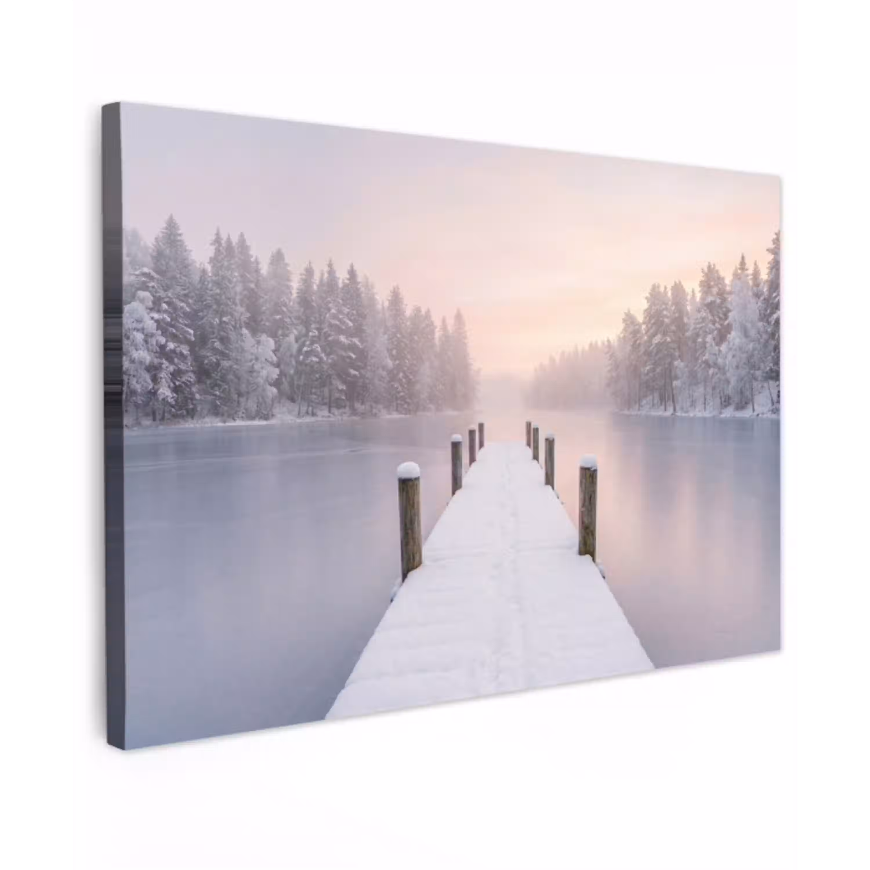 Steiger - Meer - Mist - Winter - Serene Tuinposter op houten frame 2 cm dik klein -3d
