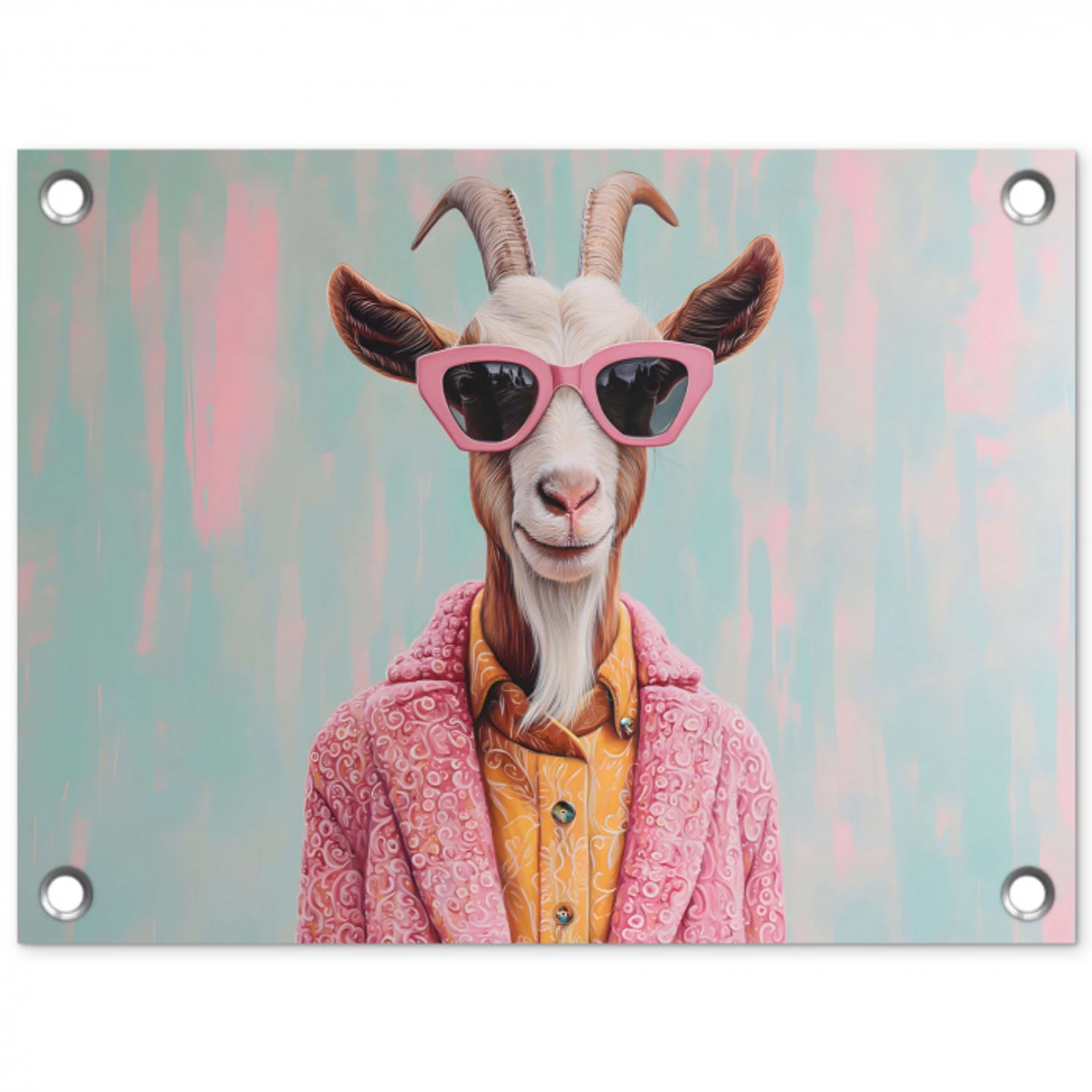 Zonnebril - Roze - Geit - Horen tuinposter los doek klein -3d